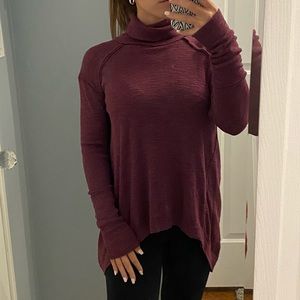 Free People Cranberry Open Back Turtleneck Top